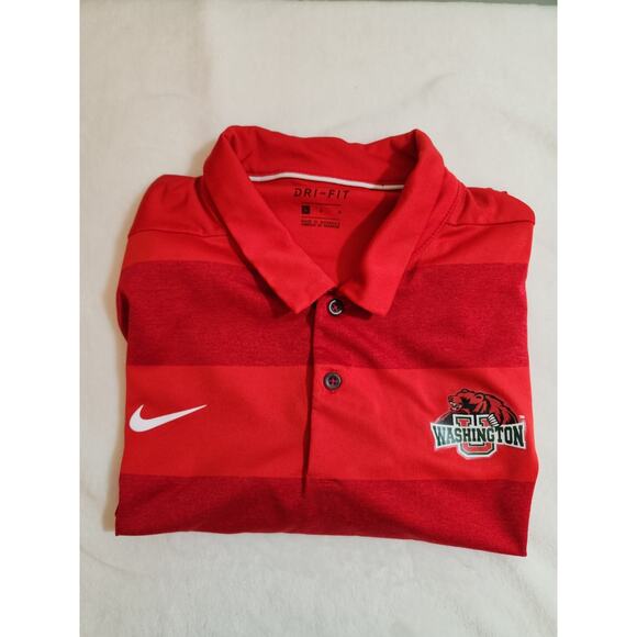 Washington University St Louis Bears Nike Polo Mens Large Red Striped Dri-Fit - Picture 1 of 13